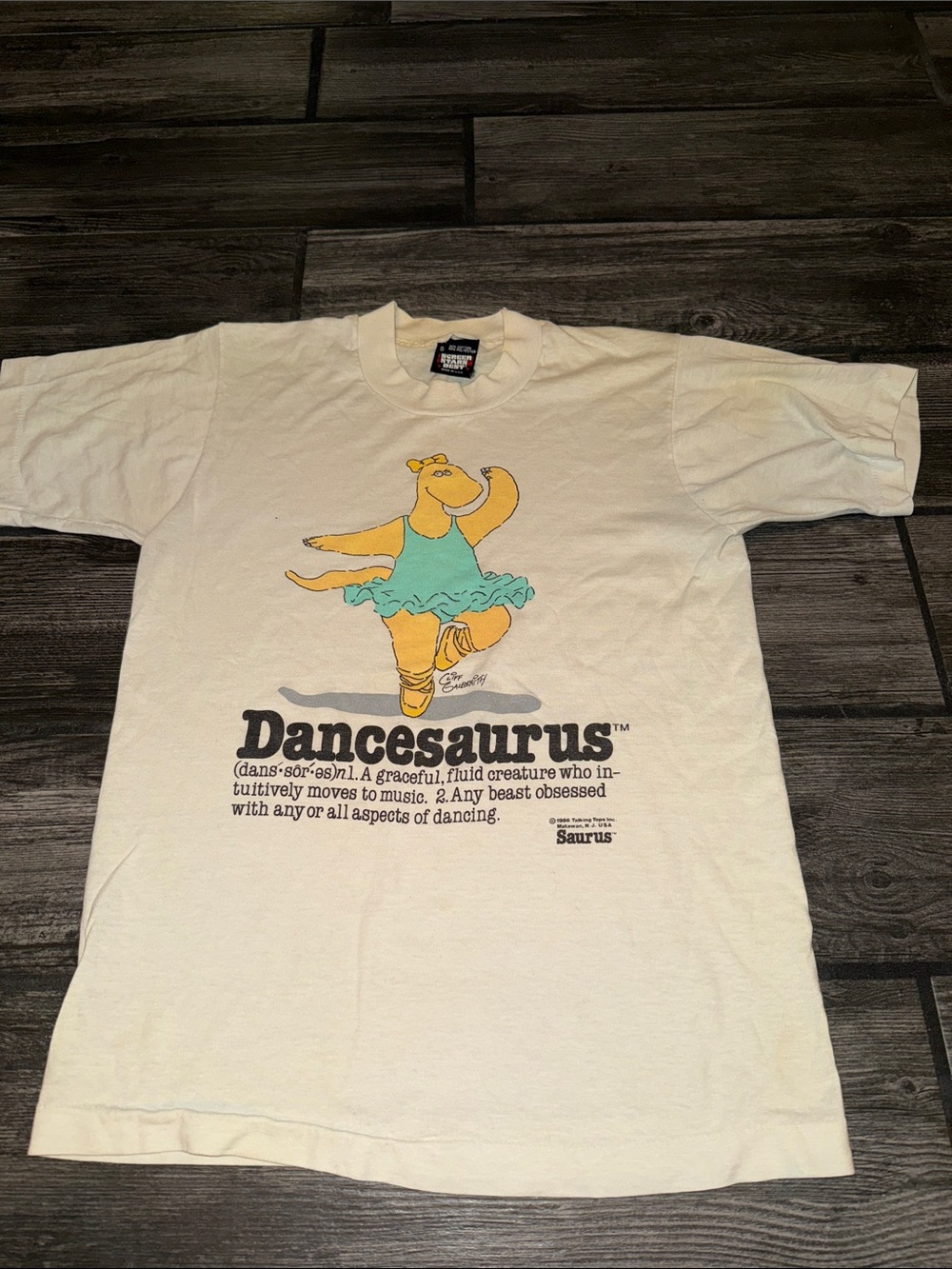 Dancesaurus saurus 1986 vintage single stitch - 80s women’s small shirt